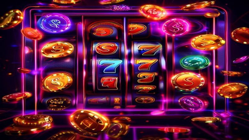 Màn hình máy slot với các cuộn biểu tượng đang quay